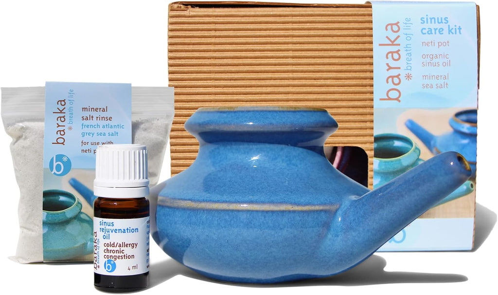 Neti Pot, 5 ml Essential Oil, 2 oz Mineral Salt Rinse Pack of 2 J704