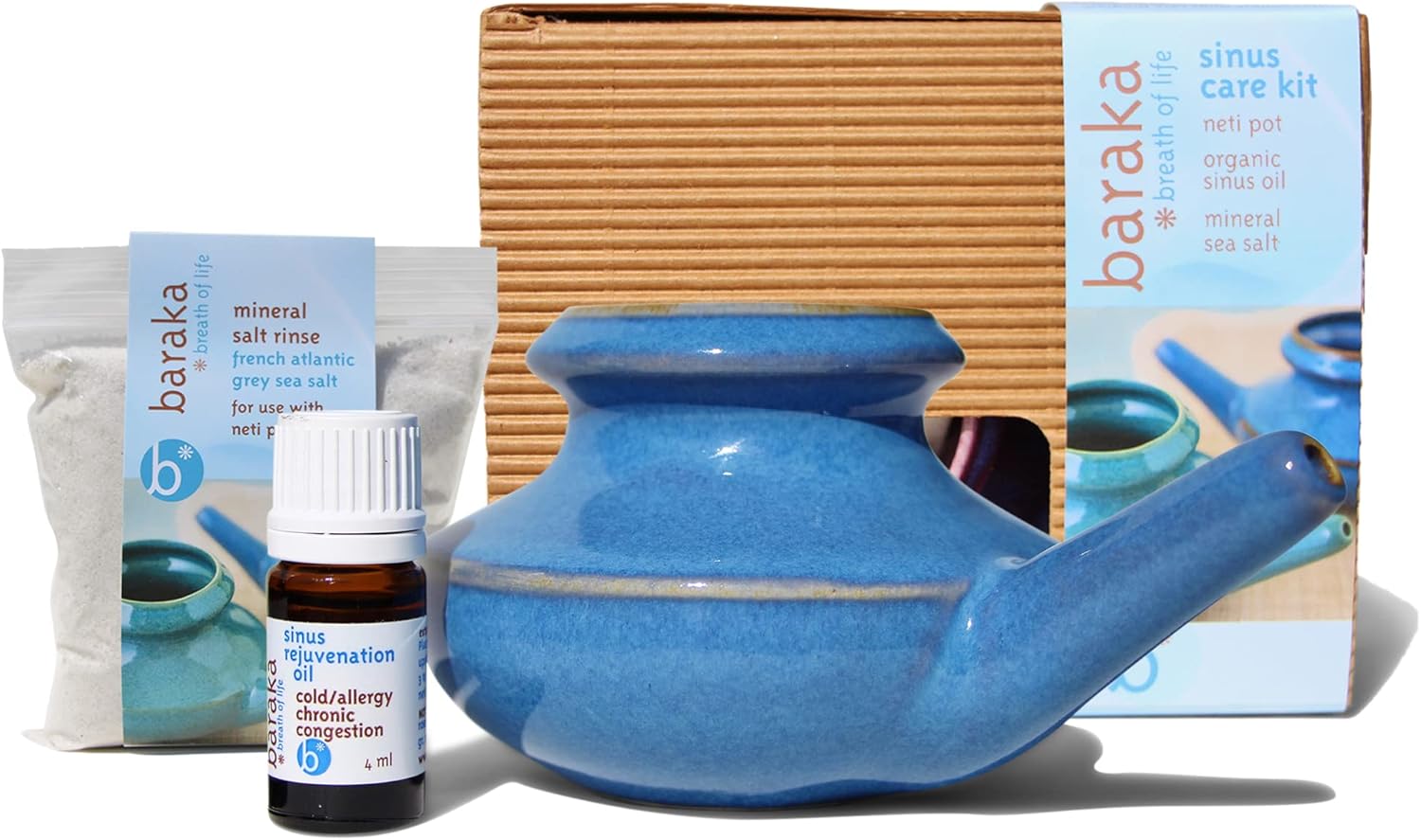 Neti Pot, 5 ml Essential Oil, 2 oz Mineral Salt Rinse Pack of 2 J704