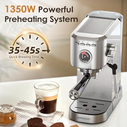 Compact Stainless Steel Espresso Machine with Milk Frother H668918