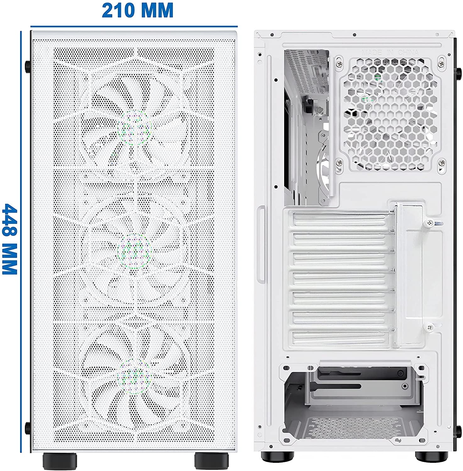 White Mesh Mid-Tower ATX PC Gaming Case with 6 ARGB Fans Tempered Glass T196