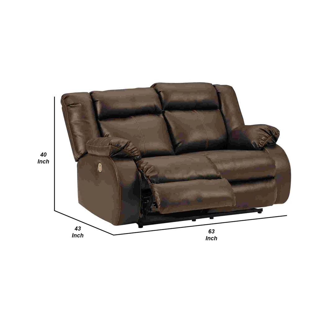 Brown Faux Leather Power Recliner Loveseat W513