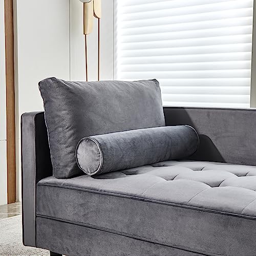 64" Upholstered Velvet Chaise Lounge with Left Armrest & Lumbar Pillow B400570