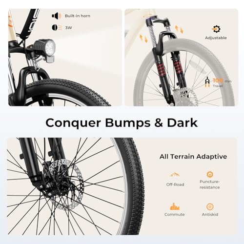 Electric Bike with Peak 500W Motor, 360Wh Removable Battery, 7-Speed, 26" Tires and Front Fork Suspension U77201