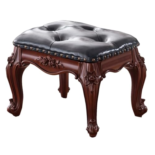 Blue Leather Wooden Footstool U6079