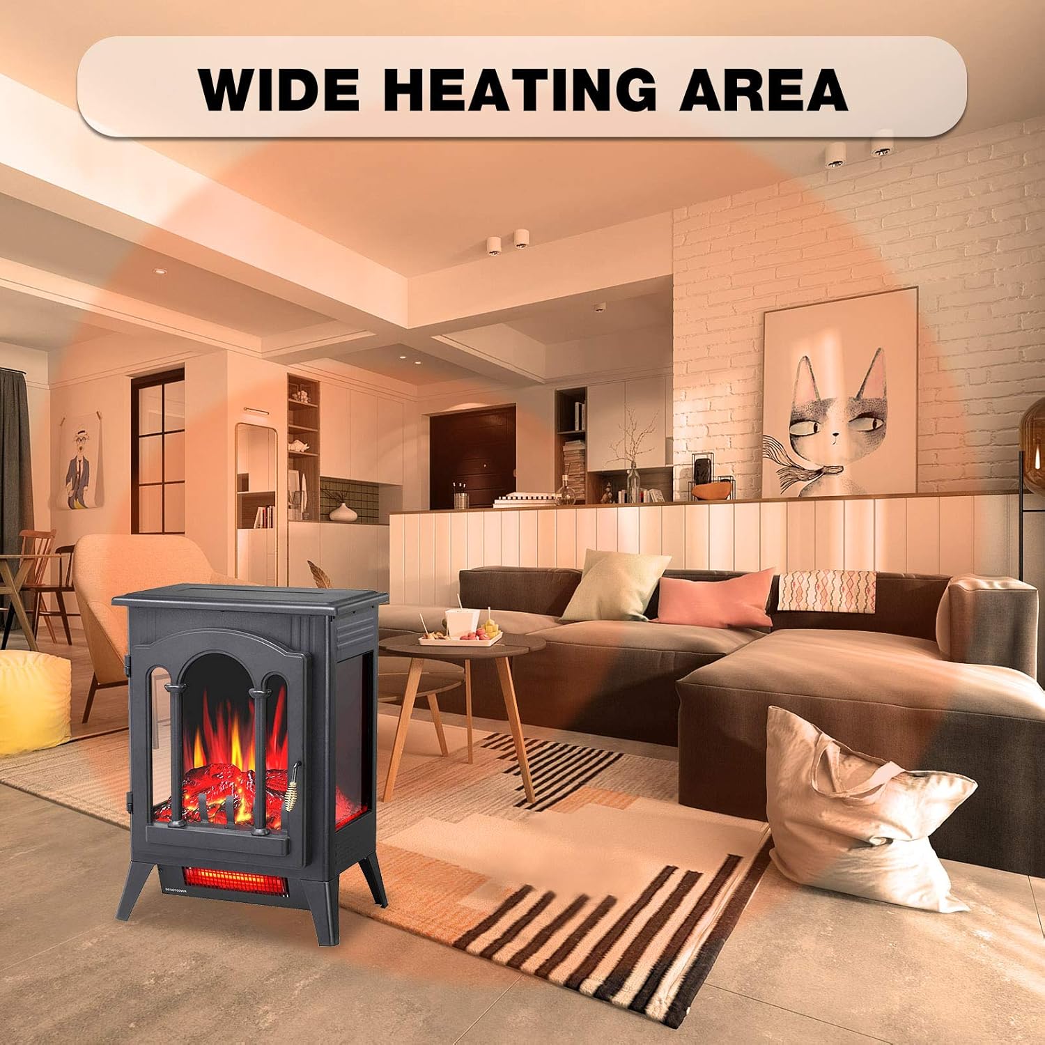 3D Infrared Electric Fireplace Stove, Freestanding Fireplace Heater, 1000W/1500W (16 Inch) Z3866
