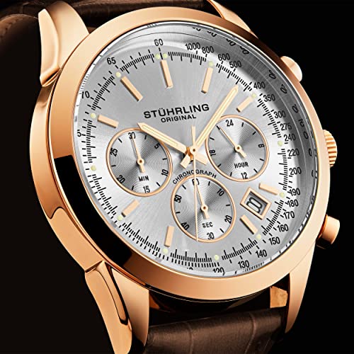 Chronograph Analog Leather Strap Dress Watch O7128
