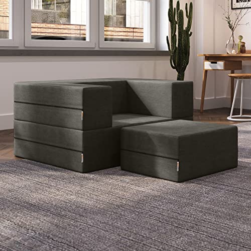 Indigo Convertible Sleeper Futon Chair with Ottoman and Machine-Washable Cover N129
