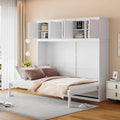 White Full Size Foldable Wall Bed with Storage Cabinet U5691