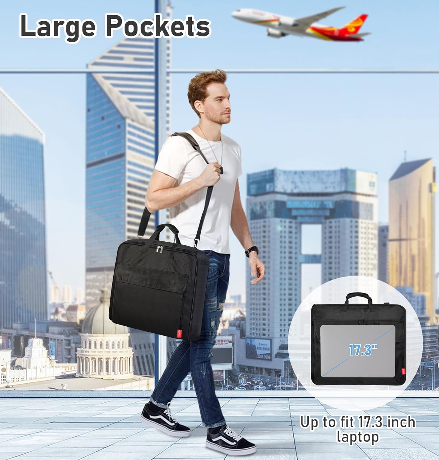 Black 43'' Waterproof Garment Bag with Shoulder Strap I658411