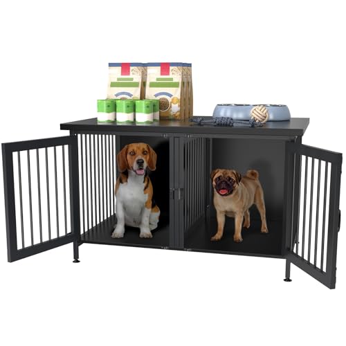 Black Double Dog Crate with Divider U513