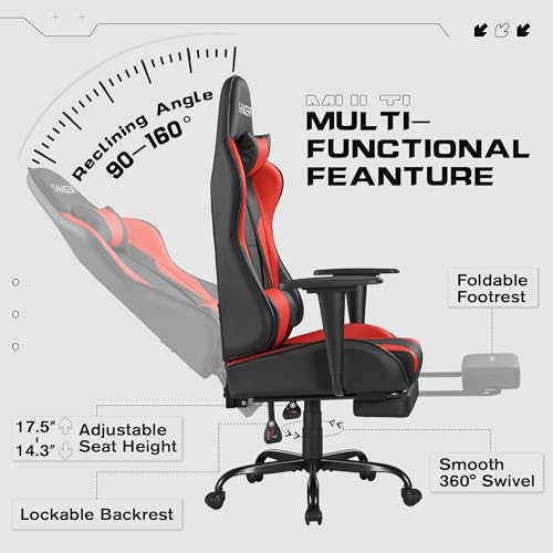 Black Gaming Chair with Footrest and Massage Lumbar Support B966634
