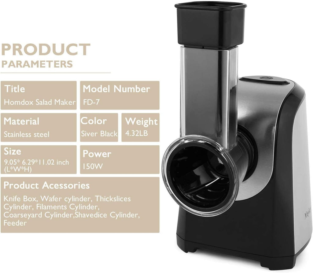 Electric Cheese Grater 5 in 1 Professional Electric Shredder Vegetable Slicer 150W One-Touch Control Salad Maker Y174375