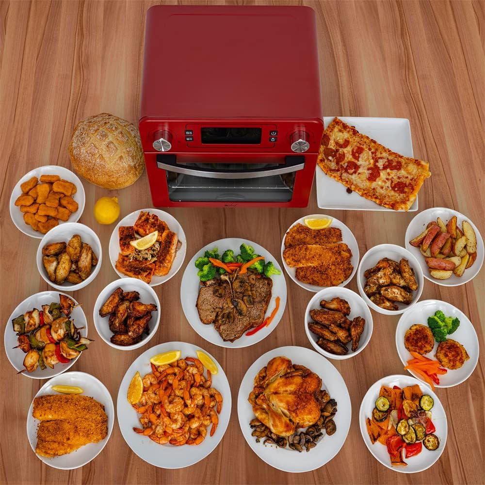 24QT Stainless Steel Countertop Toaster Air Fryer Oven Red L438517