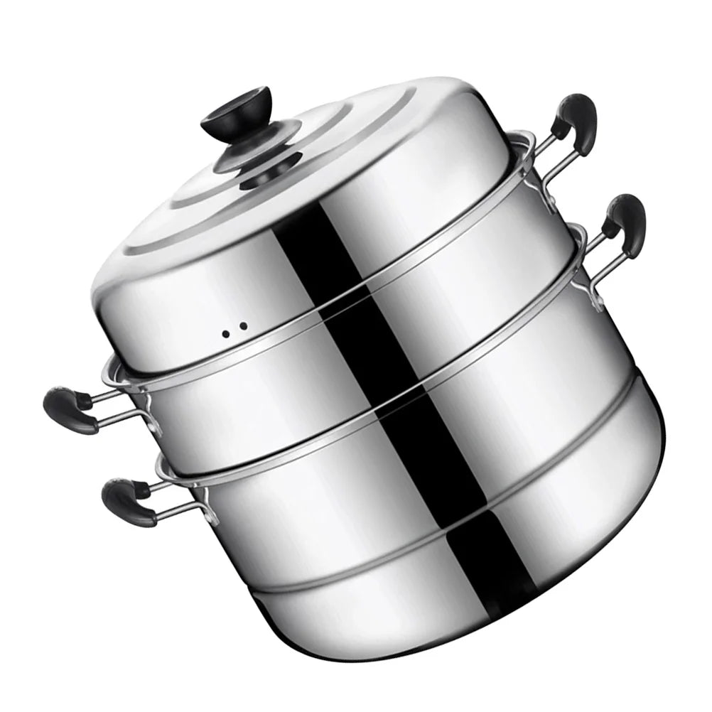 1pc Stainless Steel Three Layers Steamer Pot X69693