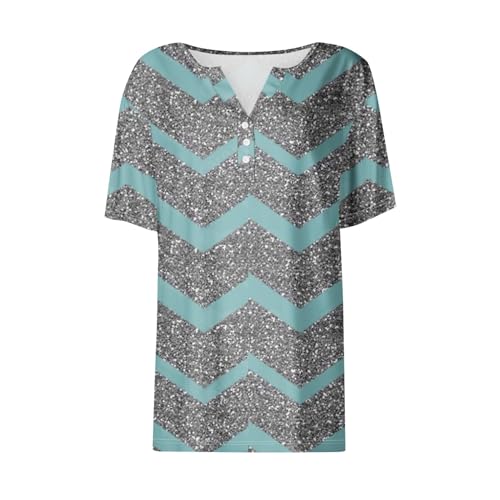 Womens Short Sleeve Button Down Henley V Neck Tunic Tops T981252