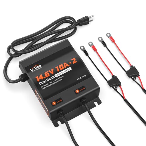2-Bank 10A Dual Smart Battery Charger 14.6V LiFePO4 AC-DC Charger with LED Indicator E742