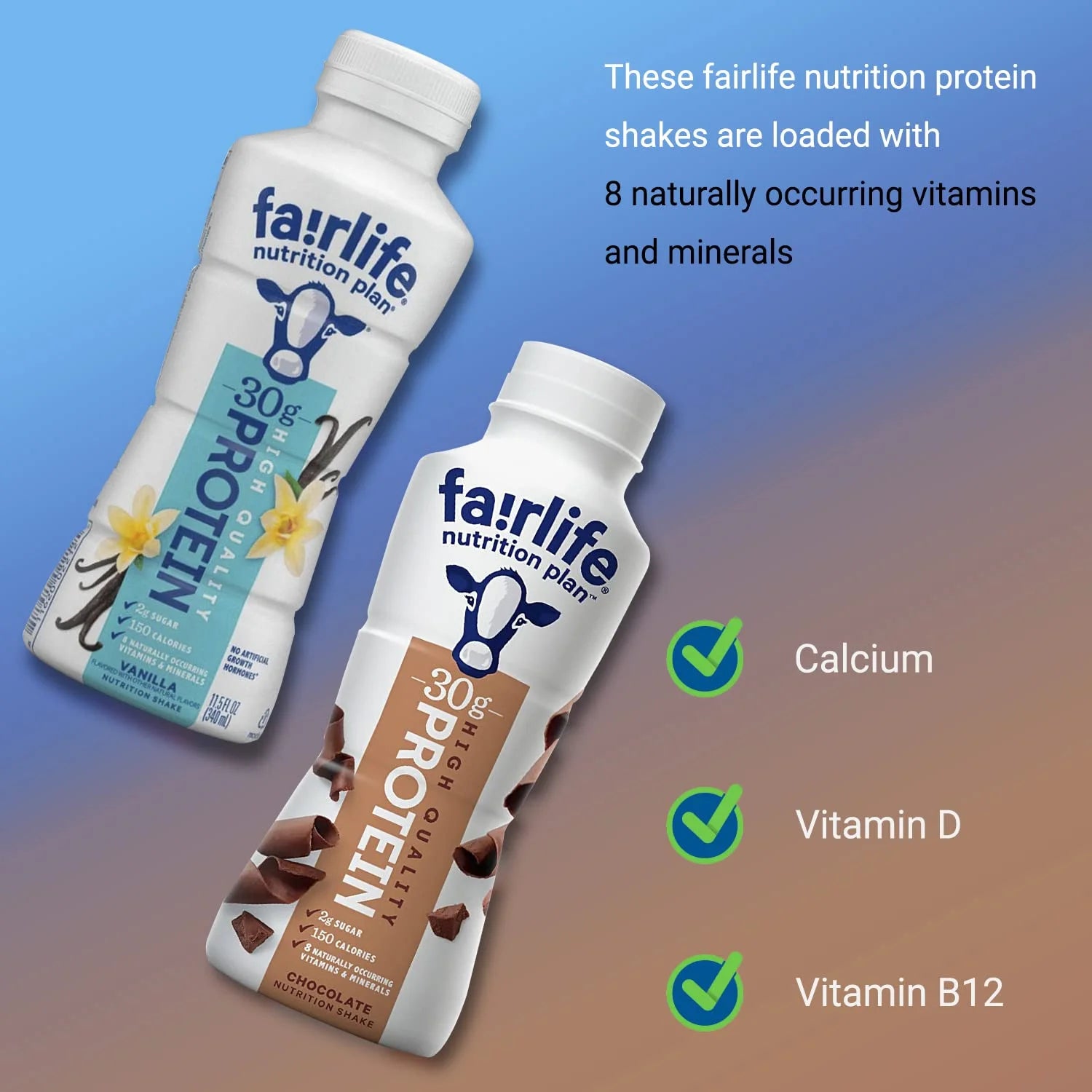 High Protein Shake Bottles 12 pk - Vanilla & Chocolate - 2g Sugar, 150 Calories S268526