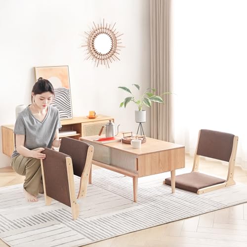 Foldable Floor Chair with Cushion, Wood Grey T848596