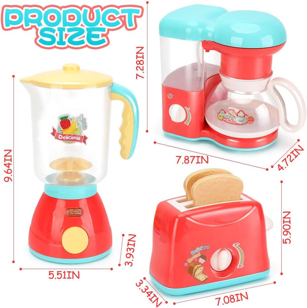Kids Assorted Kitchen Appliance Toys, Pretend Kitchen Toy Set Includes Coffee Maker, Blender and Toaster, Cutting Play Food and Kitchen Utensils Accessories K589875