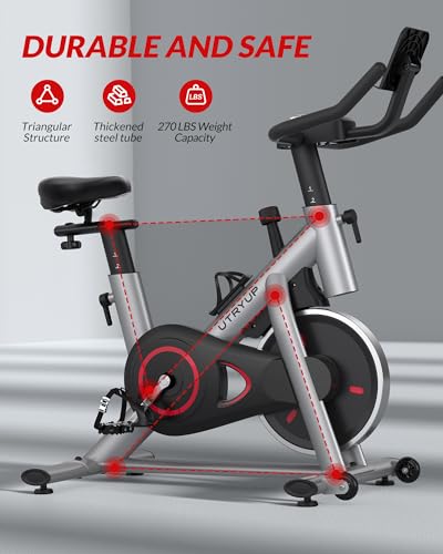 Stationary Bike with Thickened Steel Tube, Silent Belt Drive, Heavy Flywheel, Comfortable Seat Cushion and Upgraded LED Monitor P437853