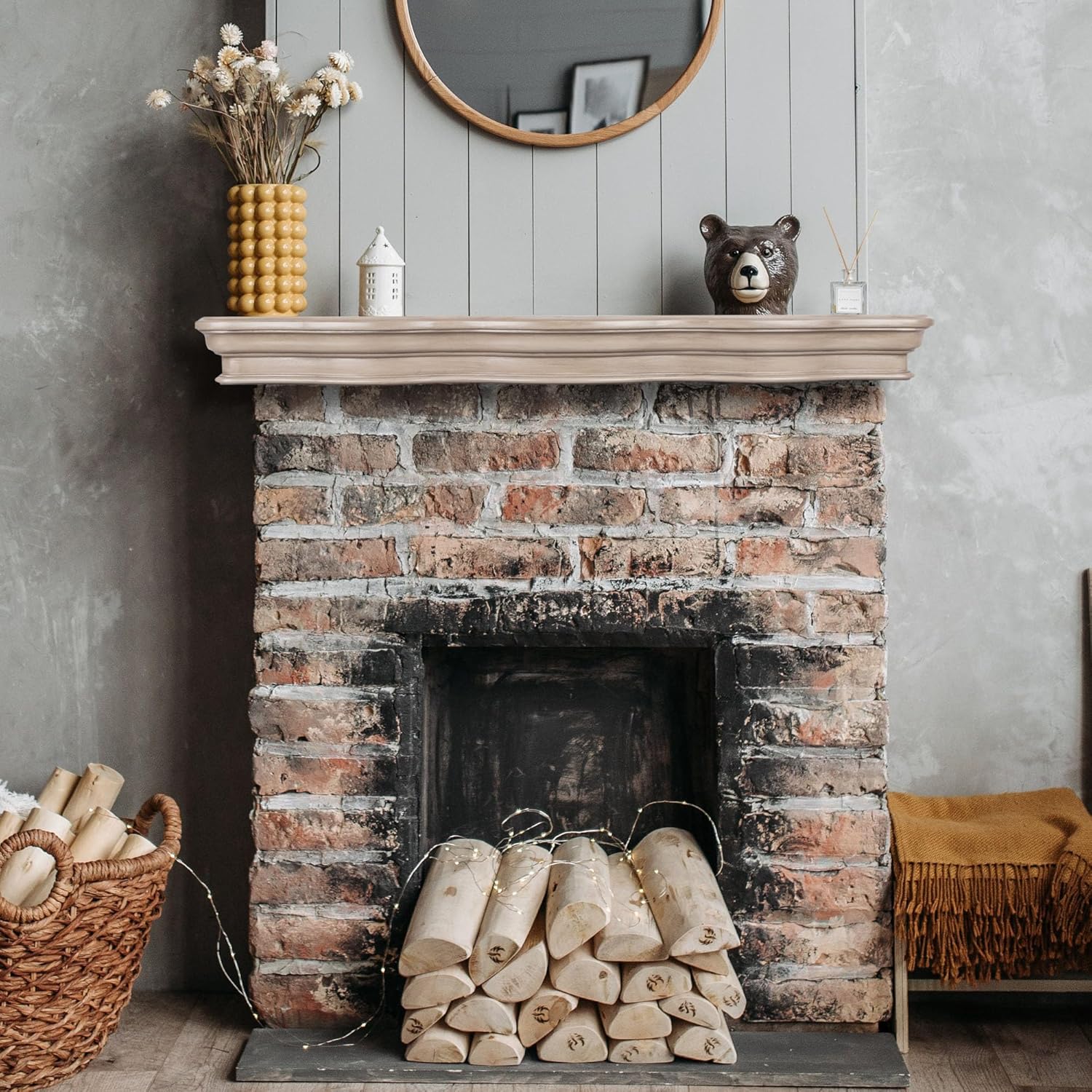 Solid Rustic Wood Floating Mantel Shelves (60in, Grey) K6525