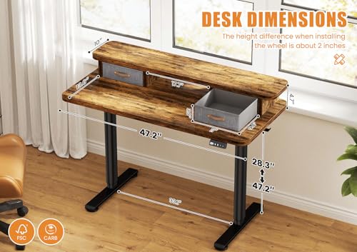 Rustic Brown Electric Standing Desk with Dual Drawers A8953