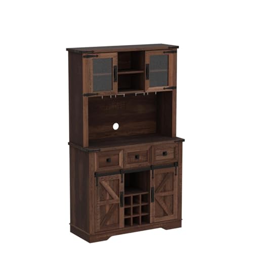 Antique Brush White Farmhouse Bar Cabinet with Sliding Barn Door Q50713