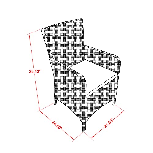 7 Piece Wicker Patio Furniture Set with Rectangle Glass Top Table and 6 Armchair with Cushion, Cream C862953