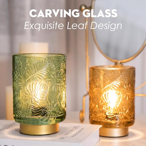 Small Battery Operated Cordless Glass Table Lamp with LED Bulb Golden Amber A293470