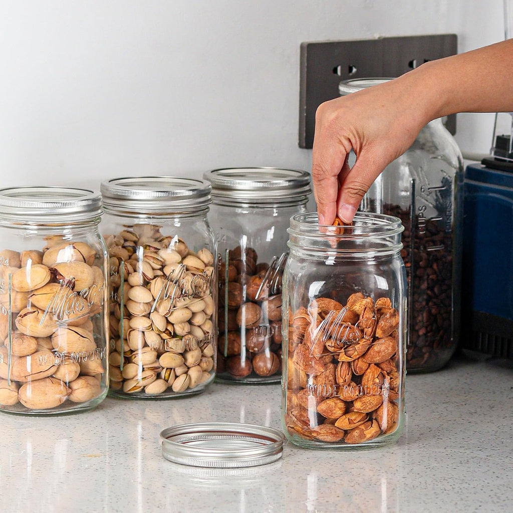 Wide Mouth Mason Jars 32 oz - 12 Pack Large Glass Mason Jars with Airtight Lids and Bands R140045