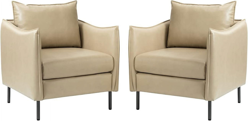 Beige Faux Leather Armchair Set Of 2 K154