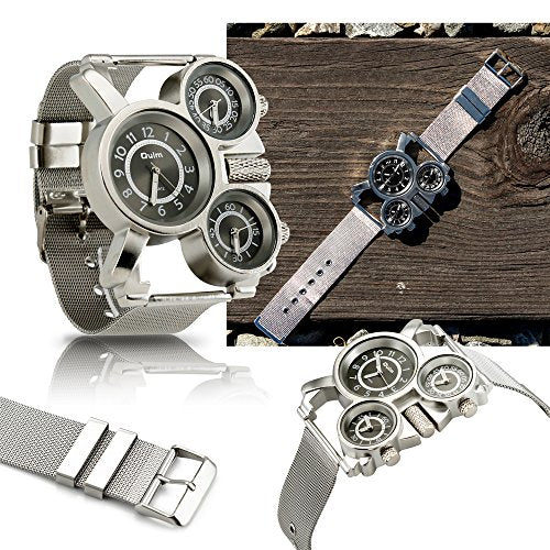 Men's Military Quartz Analog Wrist Watch Stainless-Steel Metal Mesh Strap Gunmetal M50959