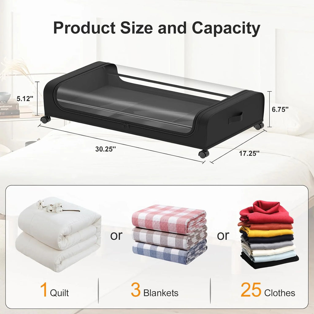 Under Bed Storage with Wheels 2 Pack Large Black V1641