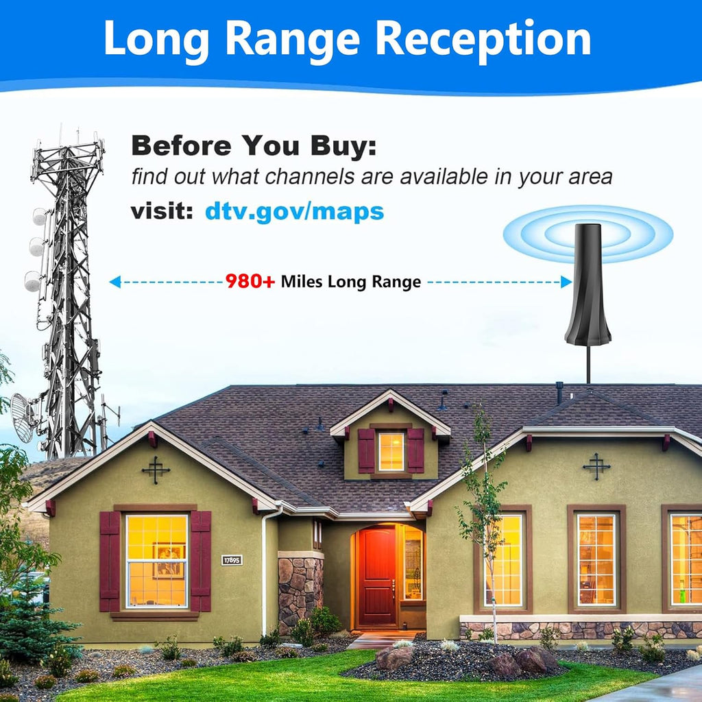 Indoor TV Antenna with Amplifier Signal Booster and 25ft Coaxial Cable D8958