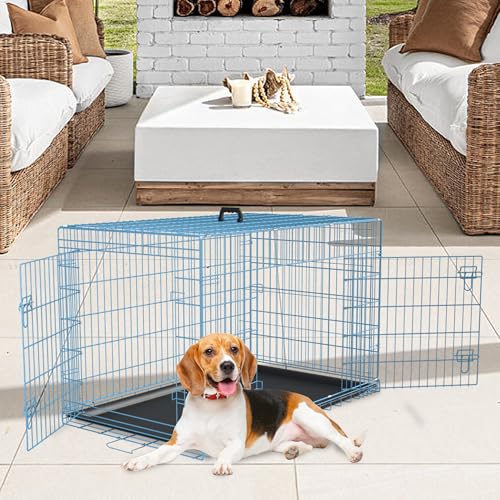 48 Inch Folding Metal Wire Dog Crate with Divider Panel and Leak-Proof Plastic Tray, Black Y680606
