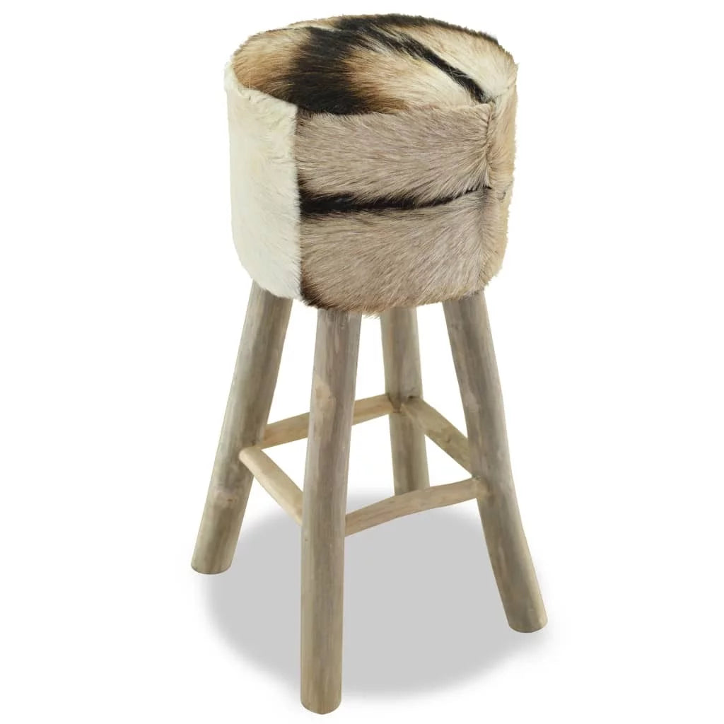 Real Leather and Solid Teak Wood Bar Stool M541299