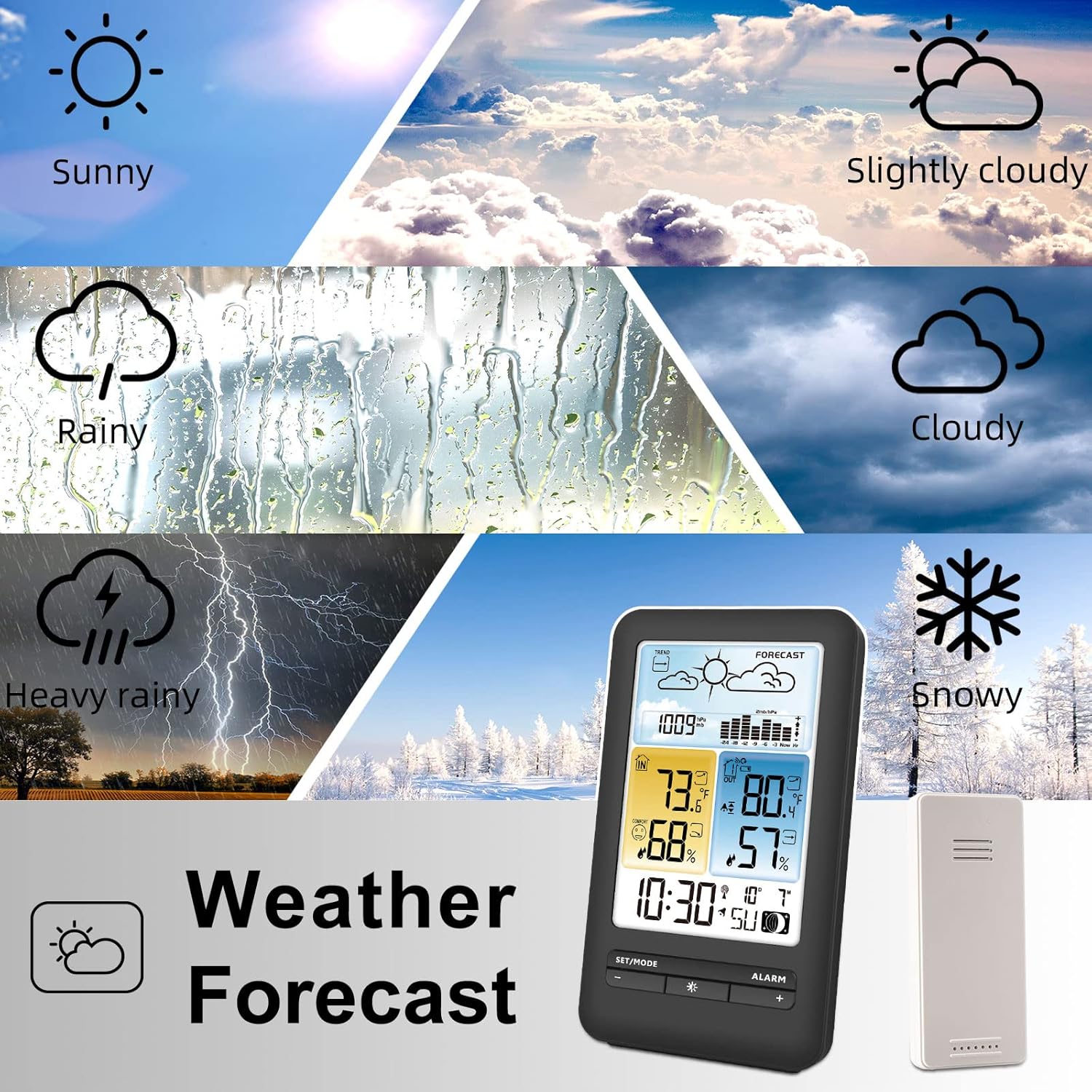 Wireless Color Display Indoor Outdoor Weather Station with Atomic Clock C5686