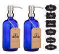 Cobalt Blue Glass Soap and Lotion Dispenser with Stainless Steel Pump - 2 Pack G480