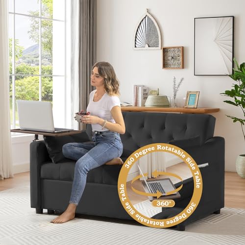 Grey Velvet Convertible Sleeper Sofa with Pull Out Bed S3382