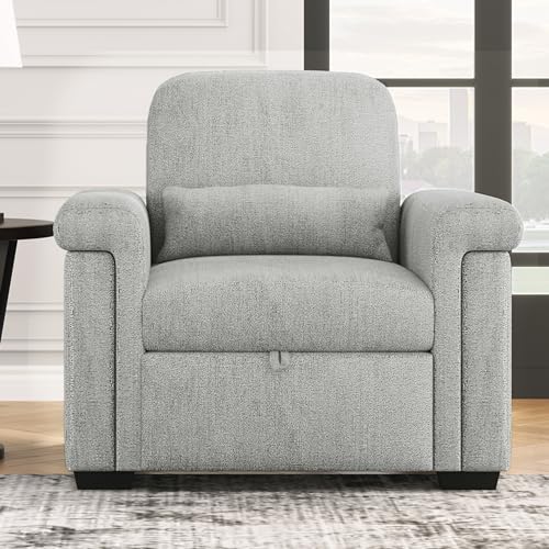 Beige Convertible Single Sofa Bed with Pillow and Adjustable Backrest E156738