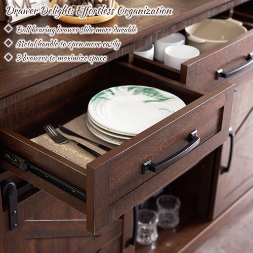 White 53" Buffet Cabinet with Sliding Barn Door and 3 Drawers H777297