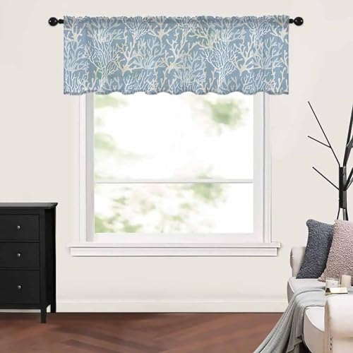 54"x18" Blue Sheer Valance Curtains P15224