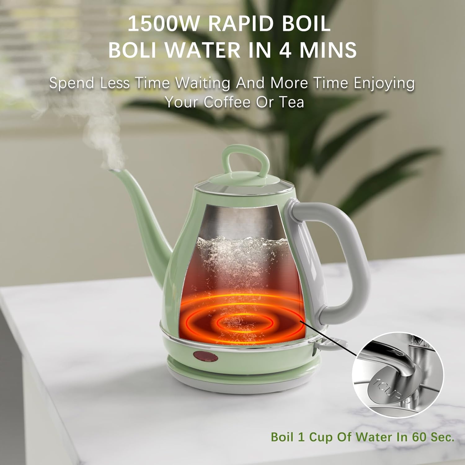 1L 1500W Stainless Steel Electric Gooseneck Kettle I303992