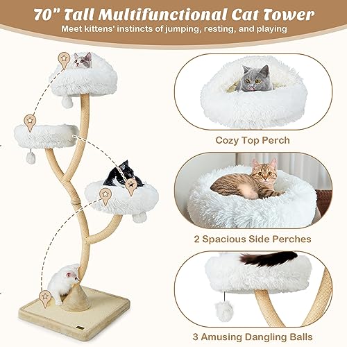 70" Tall Cat Tree with Scratching Posts and 3 Cozy Perches O453