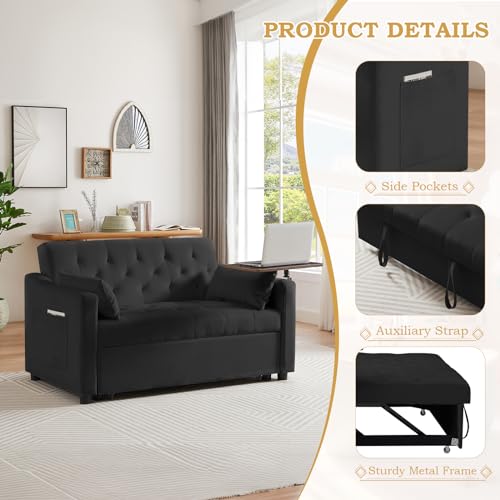 Grey Velvet Convertible Sleeper Sofa with Pull Out Bed S3382