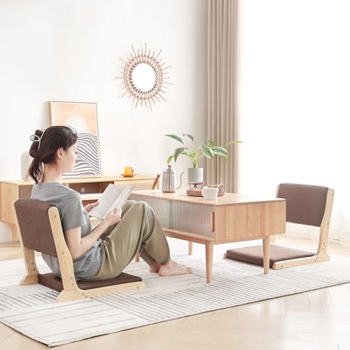 Foldable Floor Chair with Cushion, Wood Grey T848596