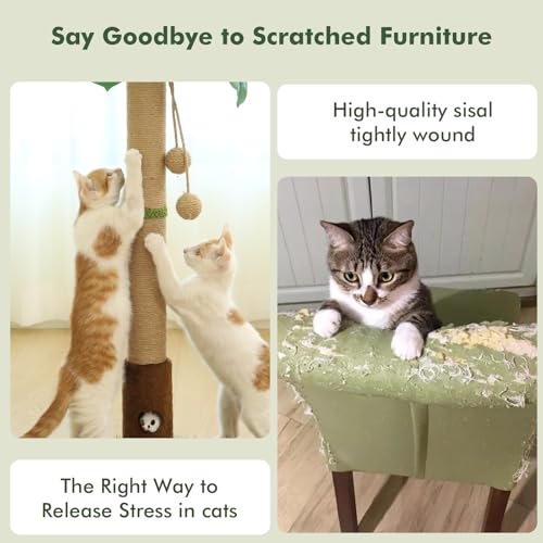 Cat Scratching Post 35'' Tall Cat Scratcher Tree Tower with Cat Toy Mouse Hole and Interactive Wooden Ball L921026