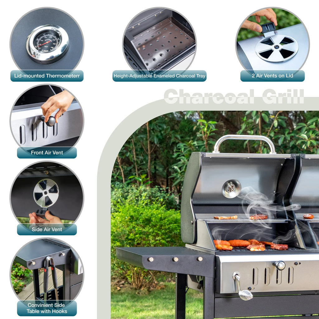 Dual Fuel Gas and Charcoal Grill Combo with Side Burner U5718