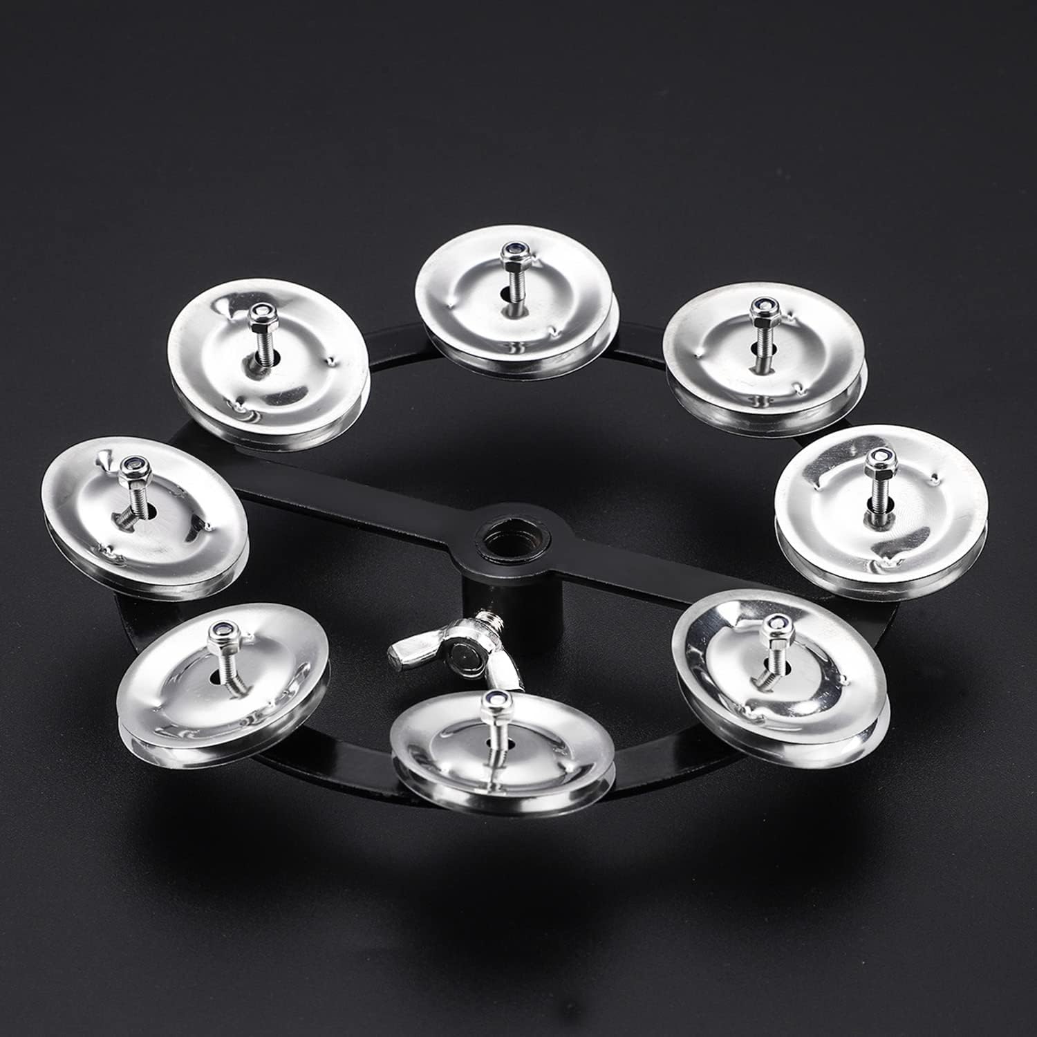5.5 Inch Mountable Cymbal Hi-hat Tambourine with Single Row 8-pair Stainless Steel Jingles Black U5759