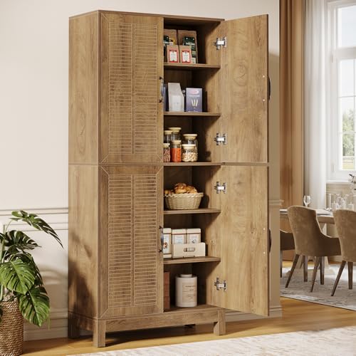 70" Tall Kitchen Pantry Cabinet with Adjustable Shelves, 6-Tier Storage Cabinet with Doors and Shelves, Rustic Brown J383